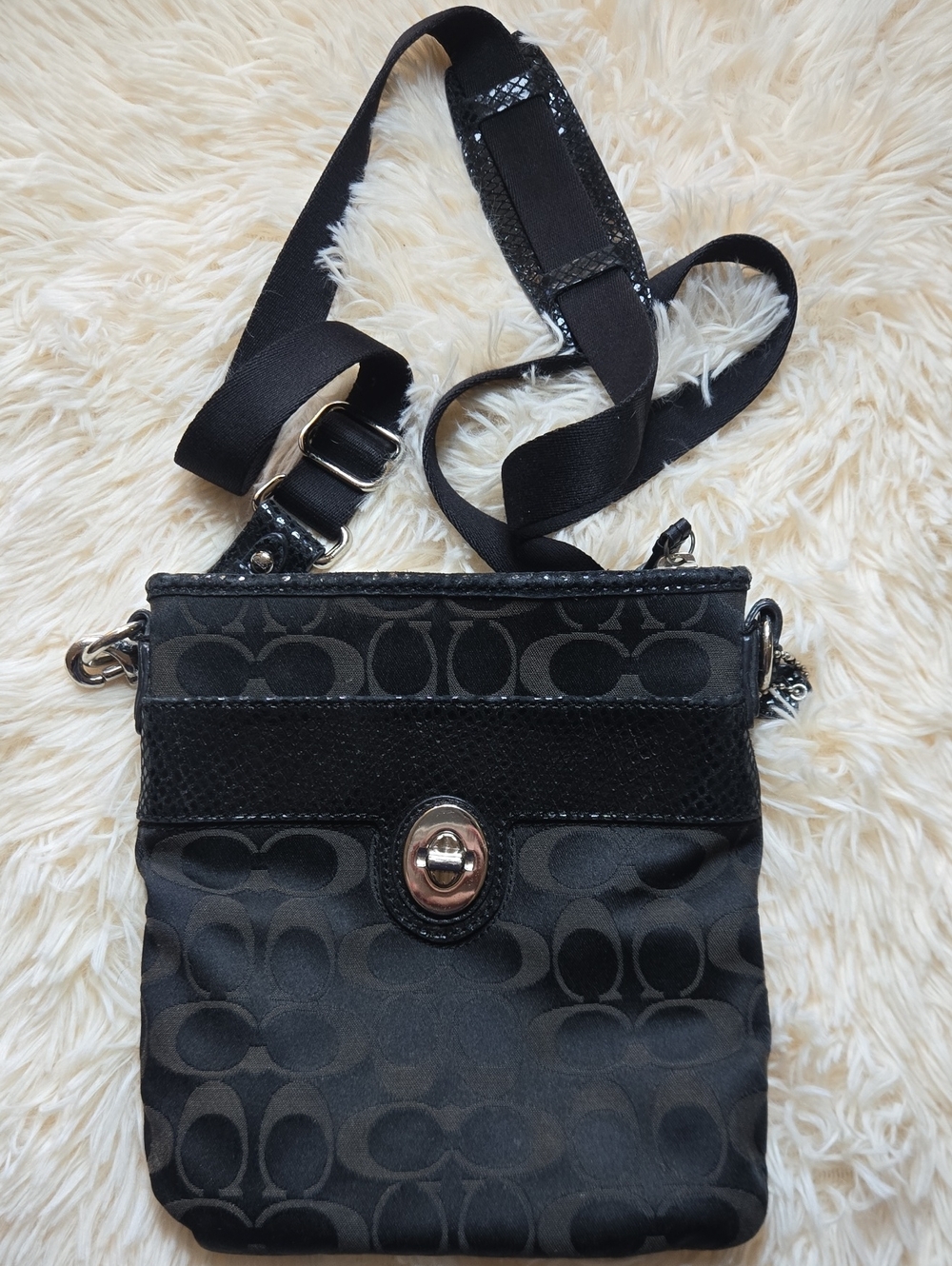 Coach Black Signature Canvas Crossbody with Turnlock